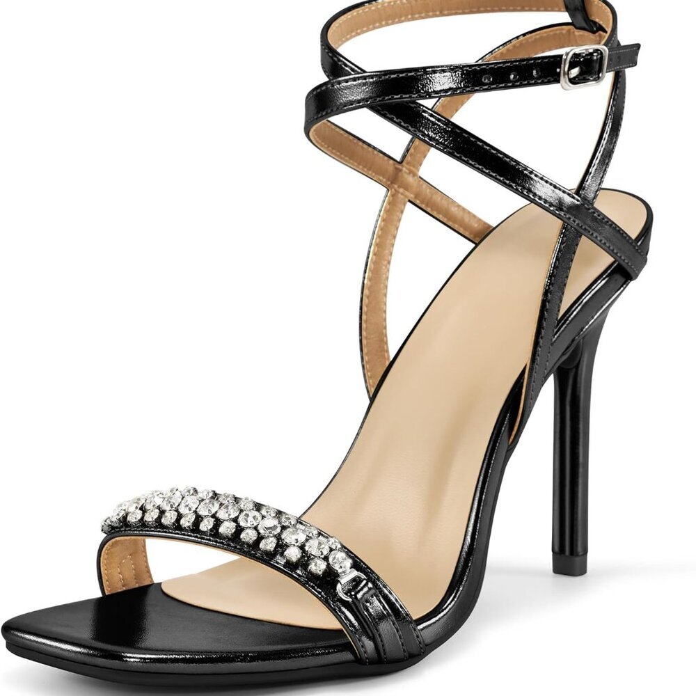 Women Dressy Strappy Heels Faux Leather 4.72in Stiletto Sandals For Prom Wedding
